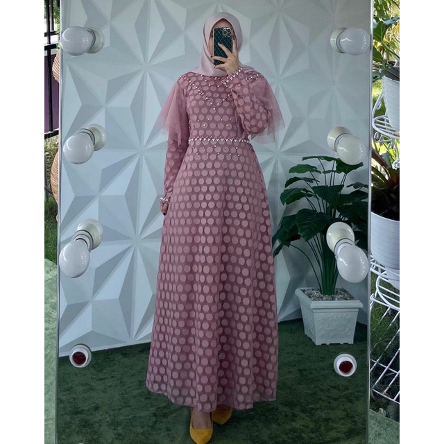 Gamis Ozias ratu Polkadot motif terbaru gamis kondangan gamis Lebaran Tasyakuran Dress Arisan Mewah