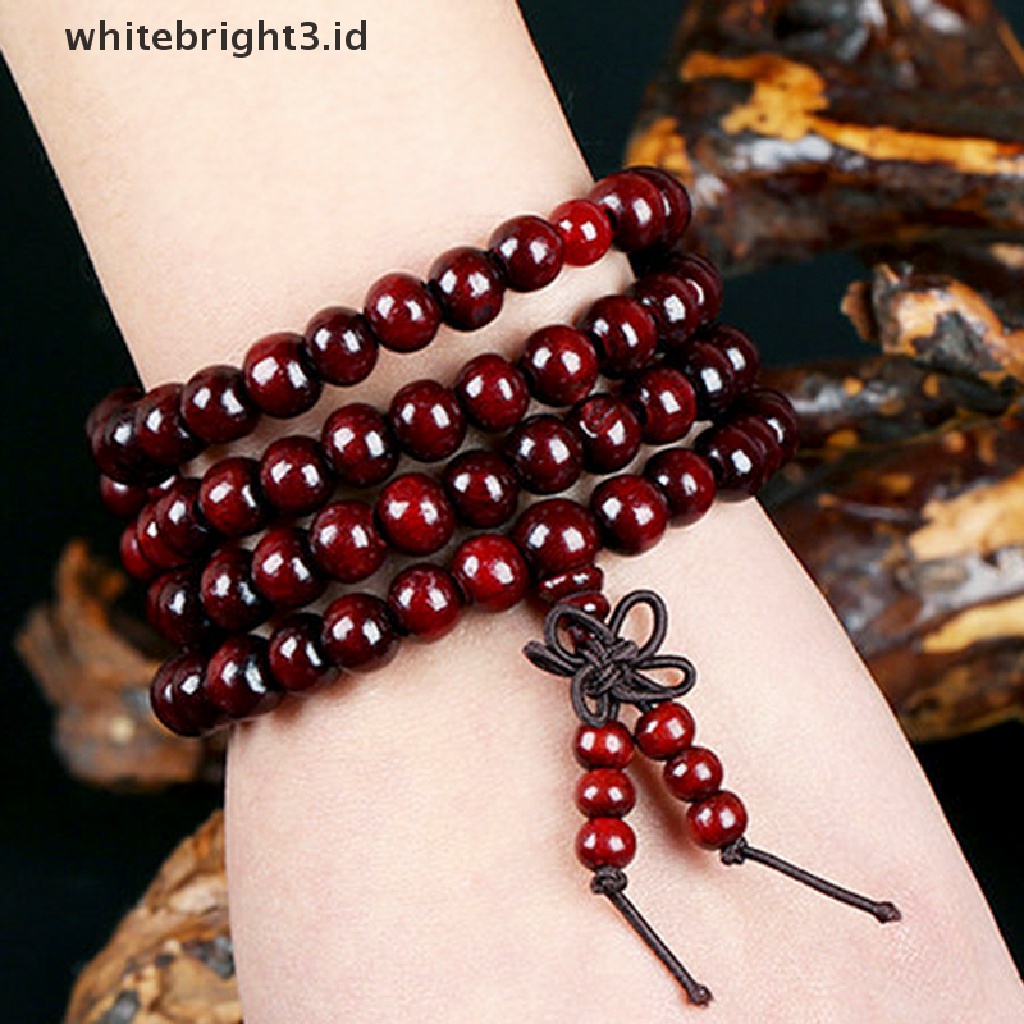 (whitebright3.id) Gelang Tangan 108 Manik-Manik Kayu Cendana Tibet Untuk Umat Budha