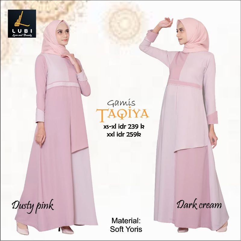 1.1 Gamis Lubi Taqiya Dusty Pink dan Dark Cream/Gms Original Toyobo Remaja Dewasa Kekinian Terbaru 2