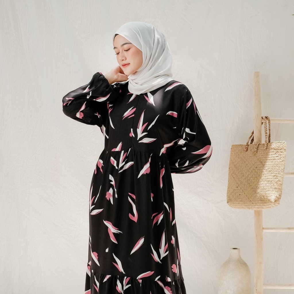 Gamis Terbaru Flowy  Rayon Viscose Premium Baju Wanita Dress Fashion Muslim Lengan Panjang LD 110 cm