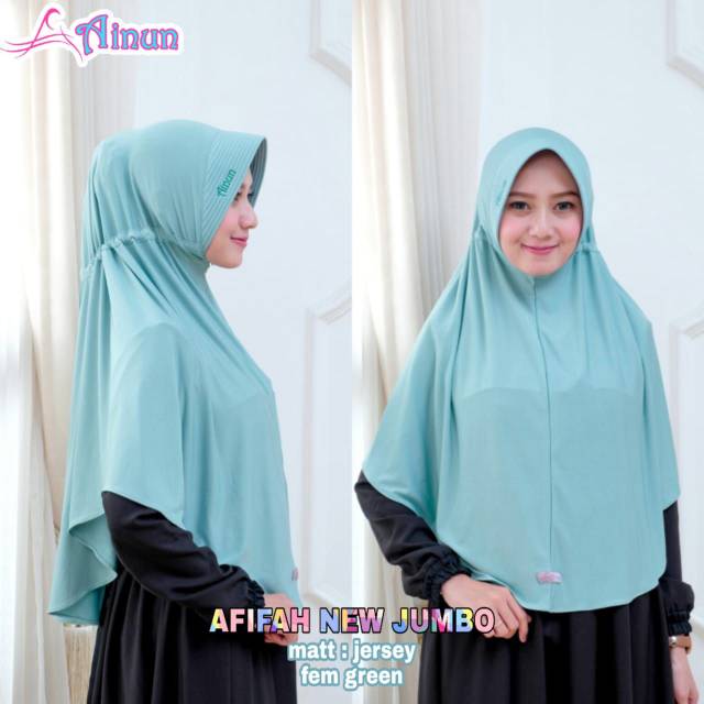 Bergo afifah new jumbo ainun hijab serut polos syari