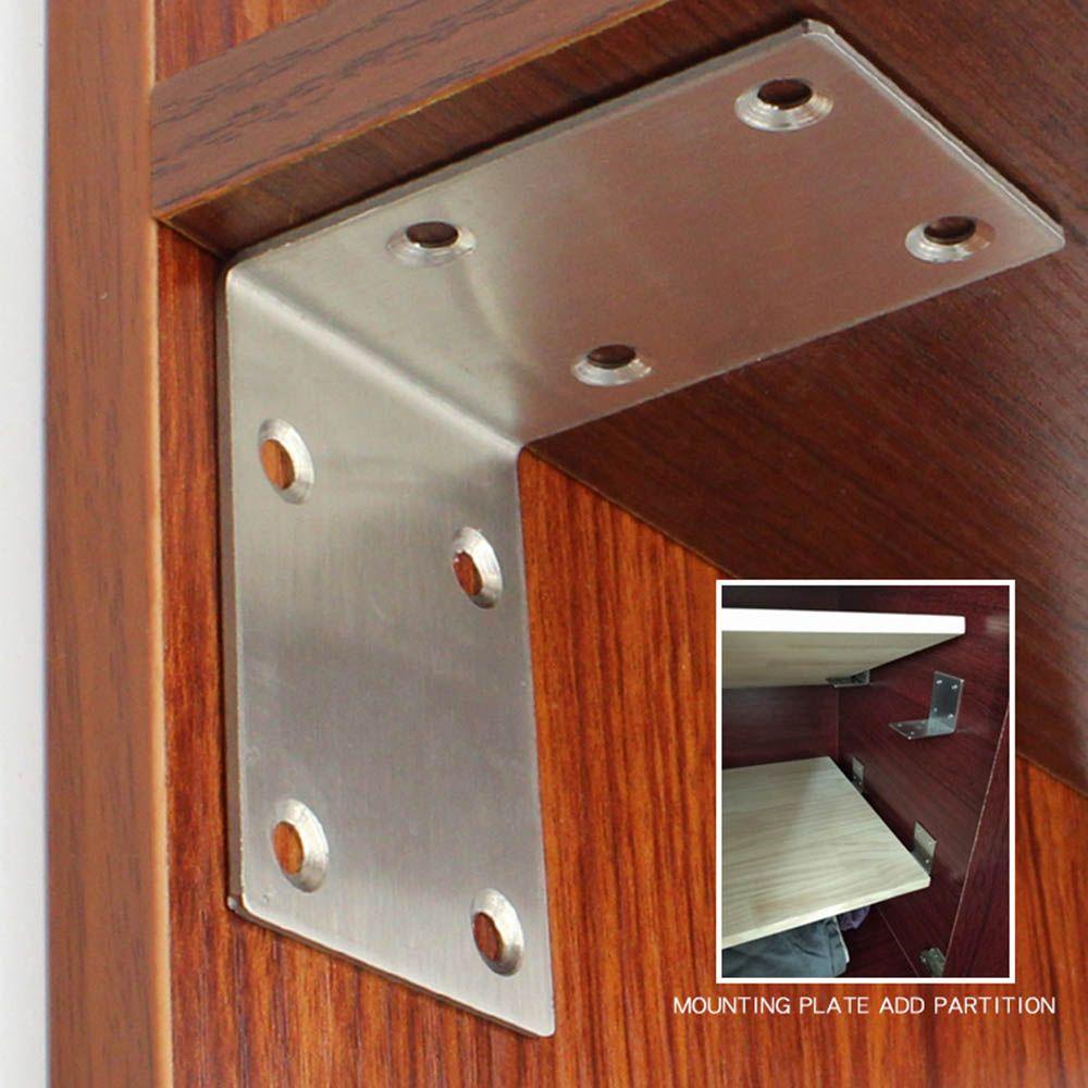 TOP 10pcs Bracket Sudut Bentuk L Dengan Sekrup Braket Sudut Siku Perlengkapan Bracket Pengikat Furniture Stainless Steel Corner