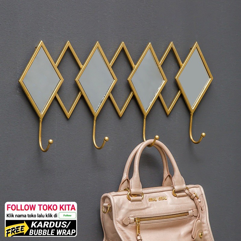 TBI Golden Mirror Wall Hanger Gantungan Pakaian Hiasan Dinding Cermin Emas