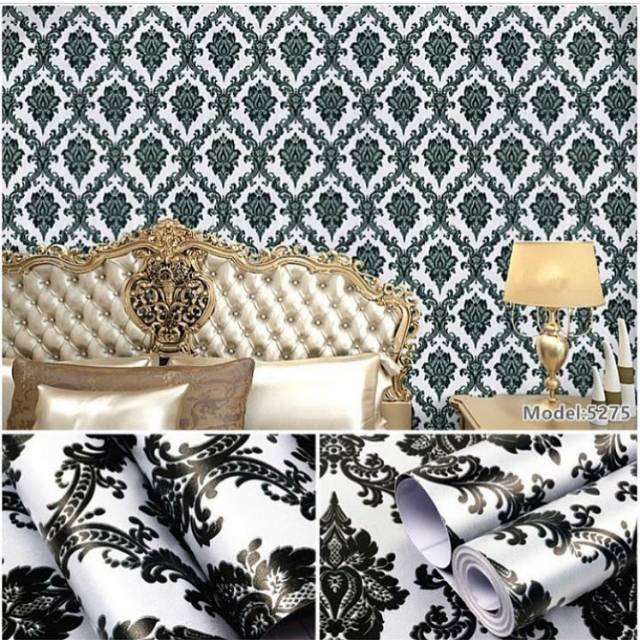 Wallpaper Dinding Motif Batik Hitam Gold Ukuran Panjang 10Meter x Lebar 45Cm