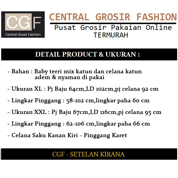 Setelan Kirana - Central Grosir Fashion (CGF) - Ukuran XL-XXL - Matt Baby Terri Mix Katun