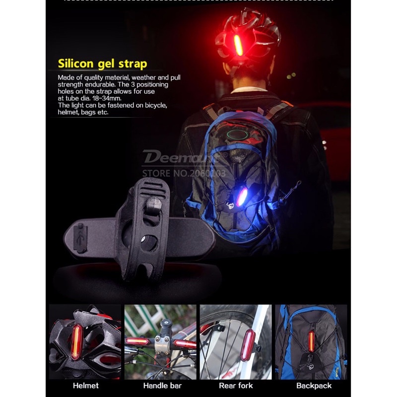 Deemount Lampu Sepeda LED Taillight USB Rechargeable 120 Lumens - DC-115 - Red/White