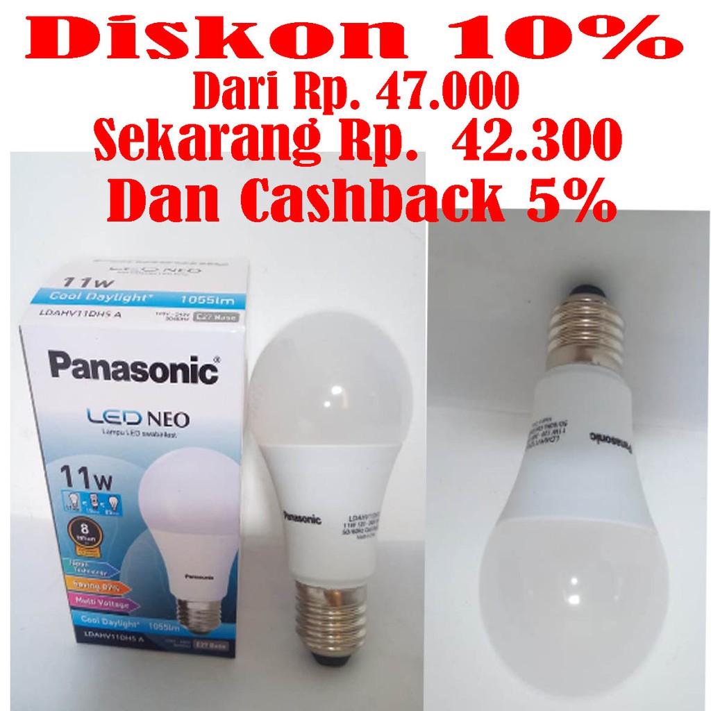 Lampu Panasonic LED Bohlam NEO 11 W Watt 11W 11Watt Putih Cooldaylight