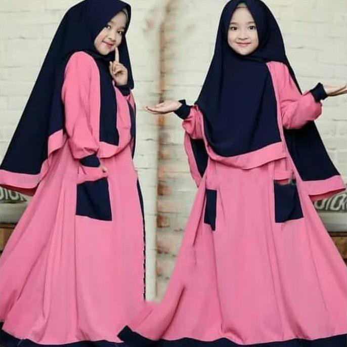 ( BISA COD ) Baju Gamis Anak Perempuan Muslim Syar'i Lebaran Umur 8-11 Tahun RUMANA - Pink OBRAL