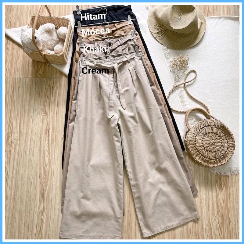 Kulot Linen Rami Premium Highwaist Pinggang Karet