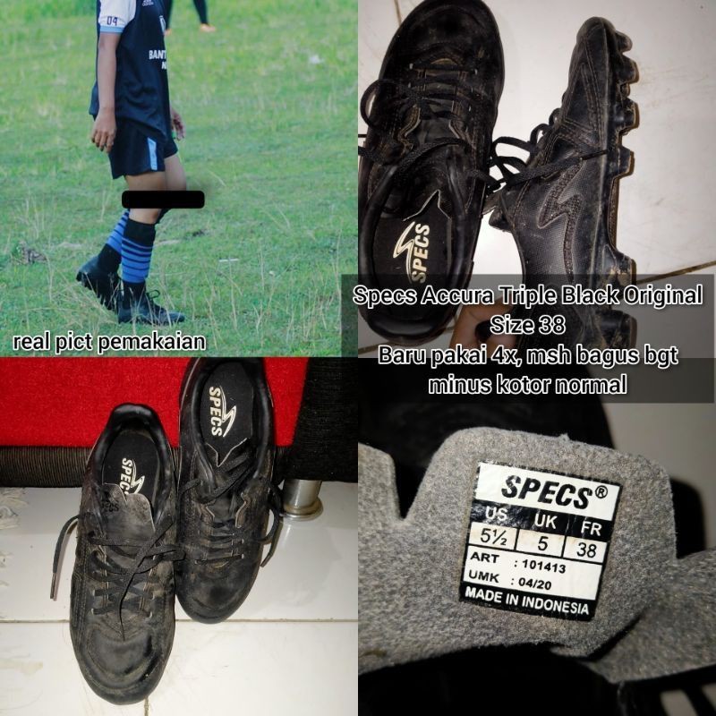 SEPATU BOLA SPECS ACCURA FG TRIPLE BLACK ORIGINAL Second Preloved Size 38