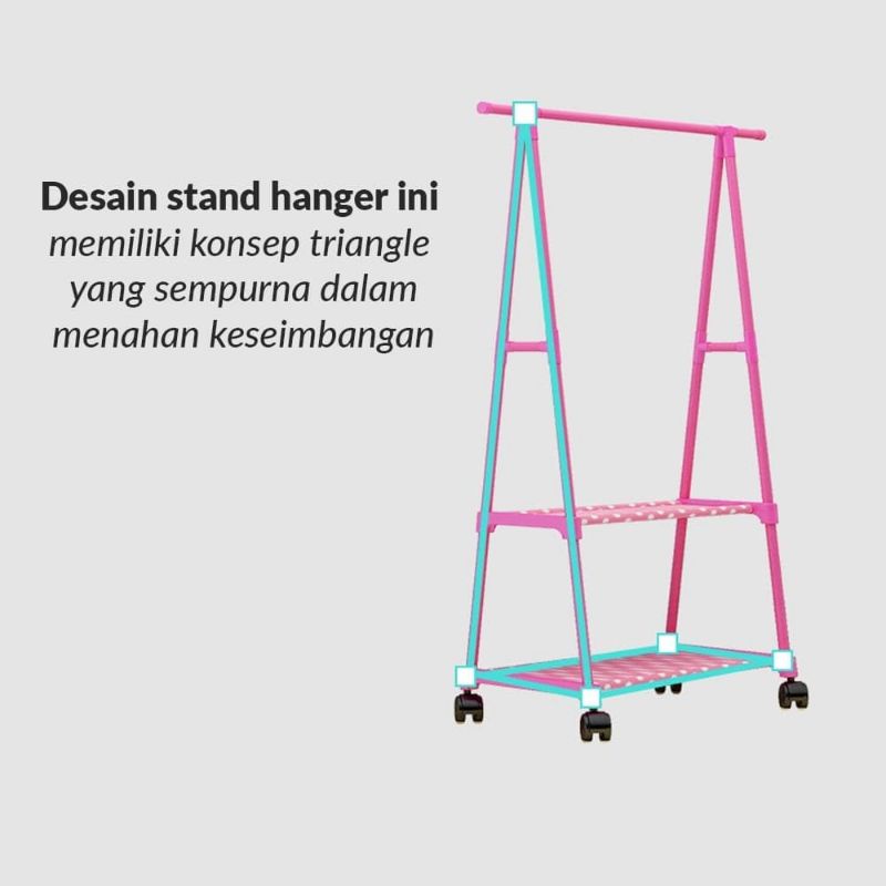 Triangle Stand Hanger Baju Rak Buku Serbaguna Gantungan Pakaian Rak Serbaguna Dengan 4 roda / Gantungan Baju / Rak Baju Triangle / Triangle stand hanger