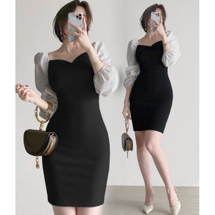 MDLV ~ Dress Toyobo Rajut Women Knit Bodycon Dress Combi Dress Sexy Dress Korea Style terbaru Fashion wanita