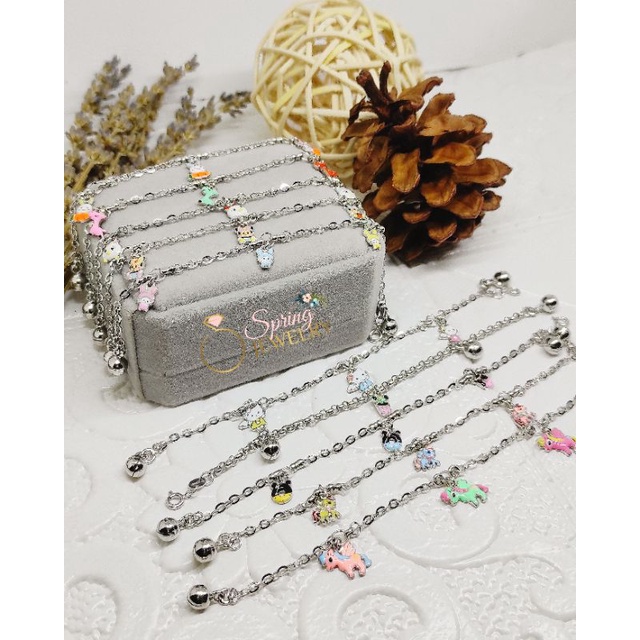 Gelang Perak Anak Asli  Rantai Boneka Cat Silver 925 Lapis Emas Putih