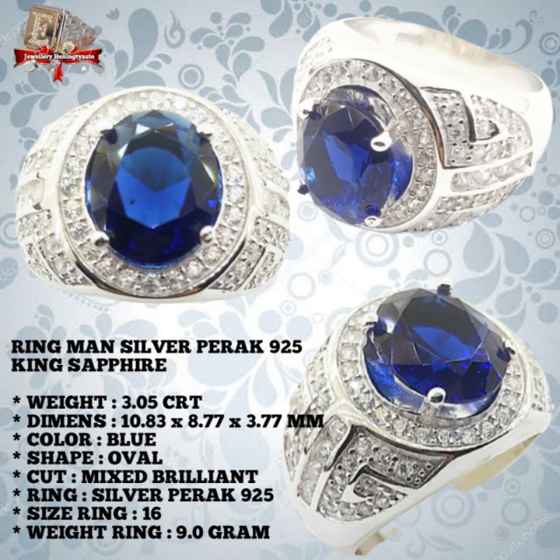 RING MAN SILVER PERAK 925KING SAPPHIRE