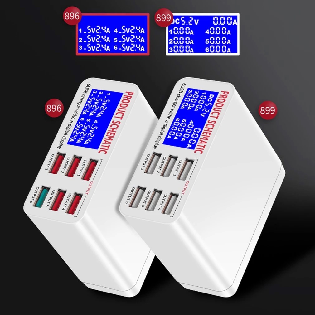 8A 6 Port Isi Daya Cepat USB Charger LED Display Phone Charger Adapter Portable QC3.0 Fast Charger untuk iPhone Samsung Huawei