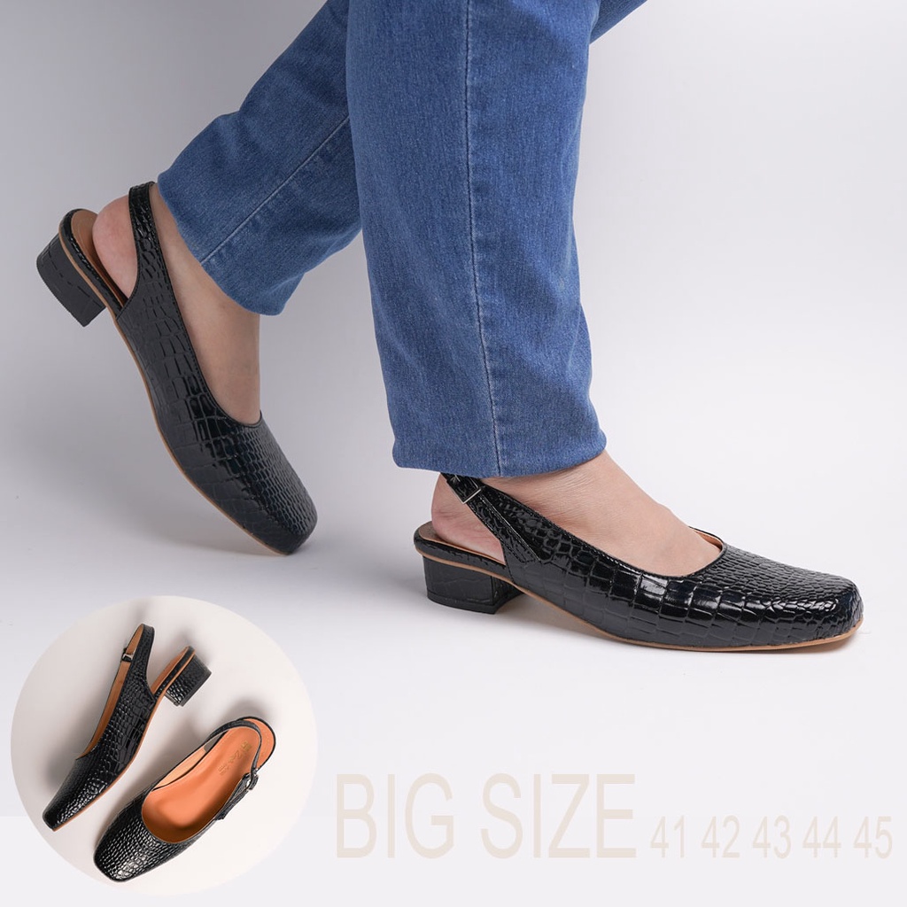 Sepatu Sandal Bustong Wanita Uk Besar 41,42,43,44,45 Hak 3cm/Bustong Kerja Wanita Motif Crocodile Bi
