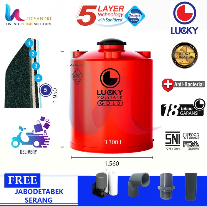 Tangki Air Plastik LGAB 3000 , 3300 L Lucky Gold Anti Bacterial / Toren Air / Tandon Air