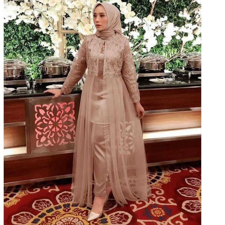 Termurah» PAKAIAN WANITA MUSLIM PESTA STELAN FASHION SETELAN CELANA TUNIK SET ATTELIER MOSCREPE BRU