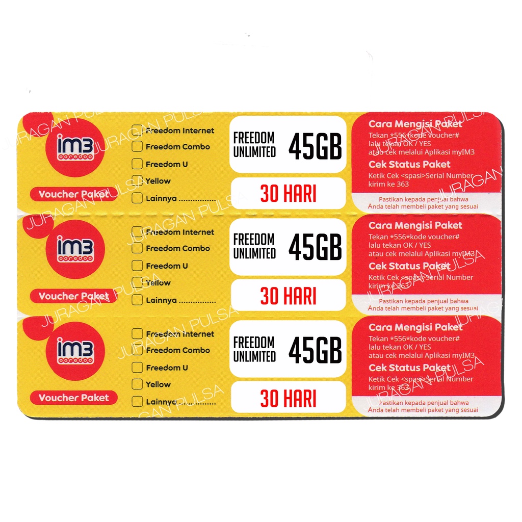 Voucher Indosat 45GB Freedom U 30Hari