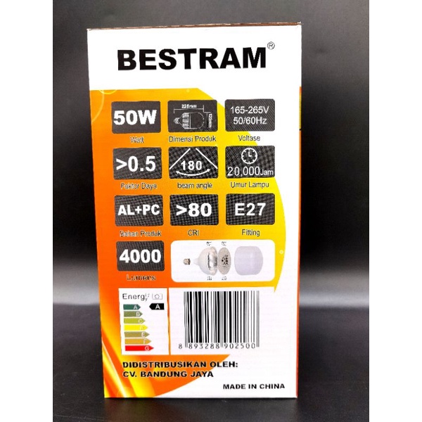 Lampu Led 50w Bestram Supermax, warna cahaya putih 6500K, garansi 1tahun