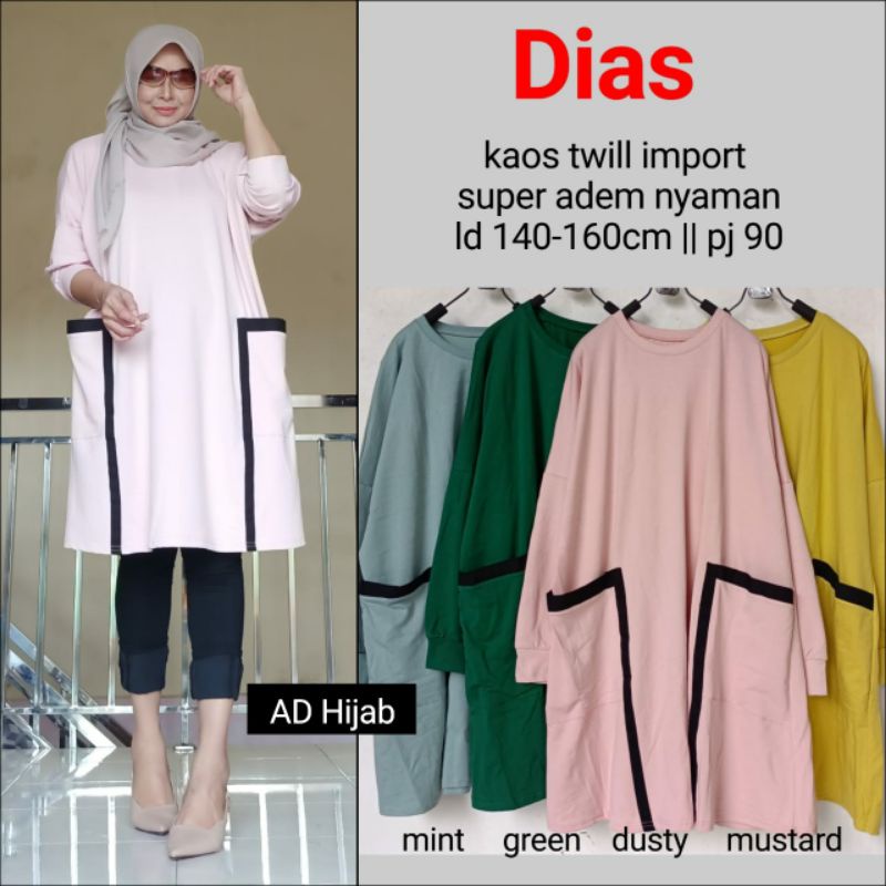 DIAS KAOS TWILL IMPORT//ATASAN OVERSIZE SUPER JUMBO BY AD HIJAB