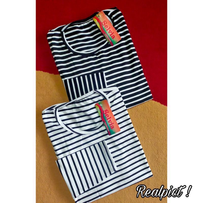 Kaos Lengan Panjang Salur Hitam Putih / Kaos Stripe Wanita Lengan Panjang