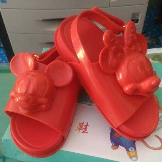 Sepatu Sendal Anak Import Mini Melissa Beach Slide Sandal Disney Mickey Minnie RED