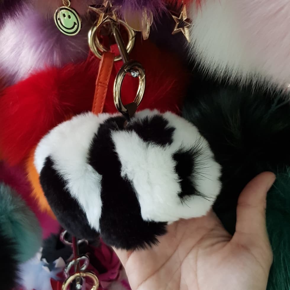 fluffy panda doll rabbit fur bagcharm