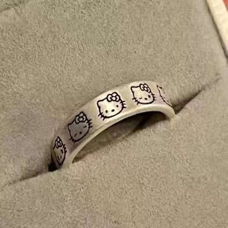 Cincin Model Terbuka Desain Kartun Anime Hello Kitty Untuk Anak Perempuan