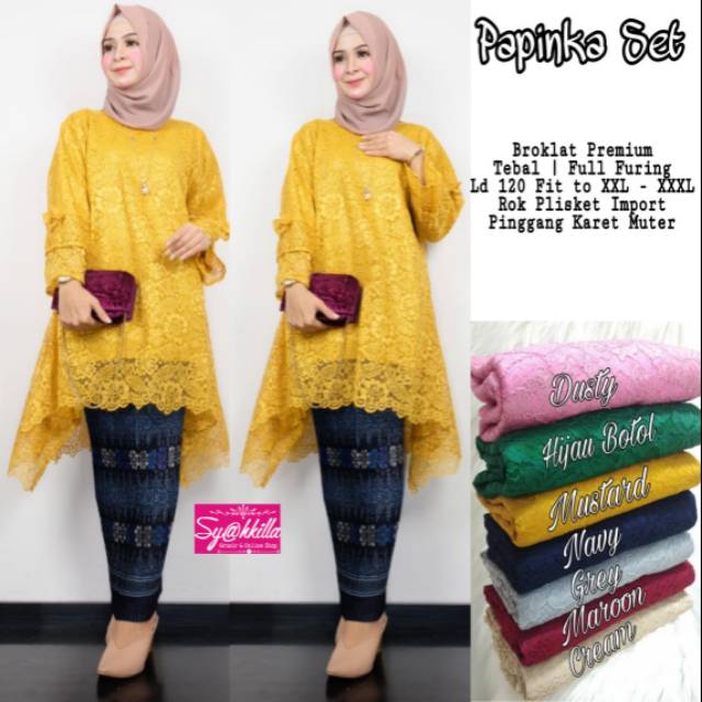 Kebaya Brokat Set Premium Full Furing Ld 120Cm Rok Plisket Jumbo Size