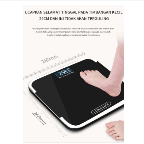 Luna Timbangan Badan Digital With USB Charging Anti Pecah With LCD GARANSI 3 TAHUN Official