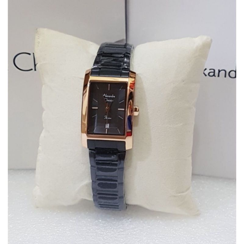Alexandre Christie 2979 wanita model kotak kecil mini rantai hitam kombinasi rose model klasik analo