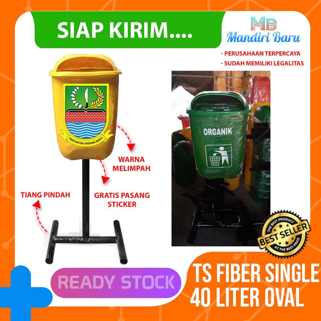 Jual Tempat Sampah Fiber Oval Single 40 Liter Tong Sampah Bak Sampahdustbin Fiber Organik 3905