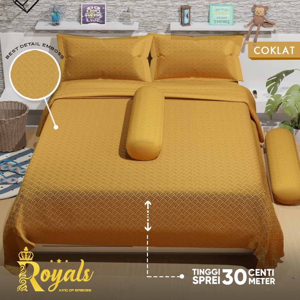 Royals Emboss BedCover SET Sprei Uk 160/180 - Coklat