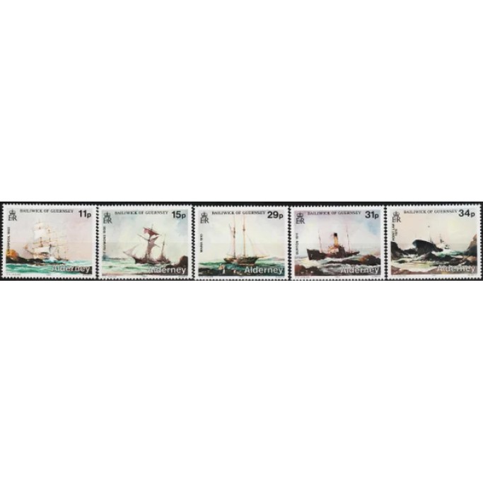 

Perangko Filateli A5-74 Alderney MNH 5v 05.05.1987 shipwrecks