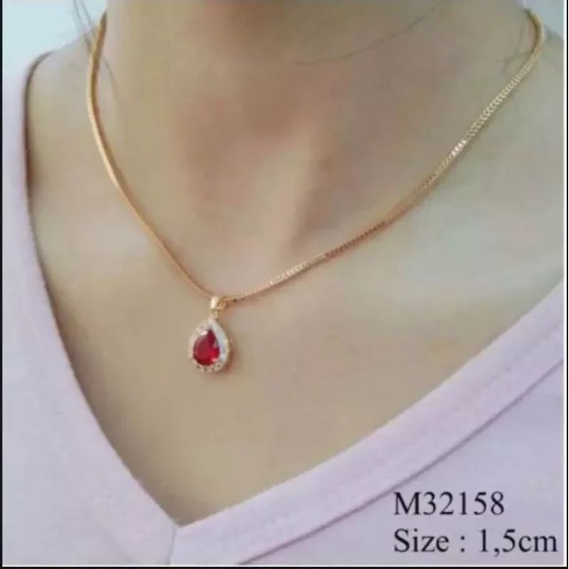 KALUNG TITANIUM GOLD LIONTIN BATU MERAH PERHIASAN WANITA