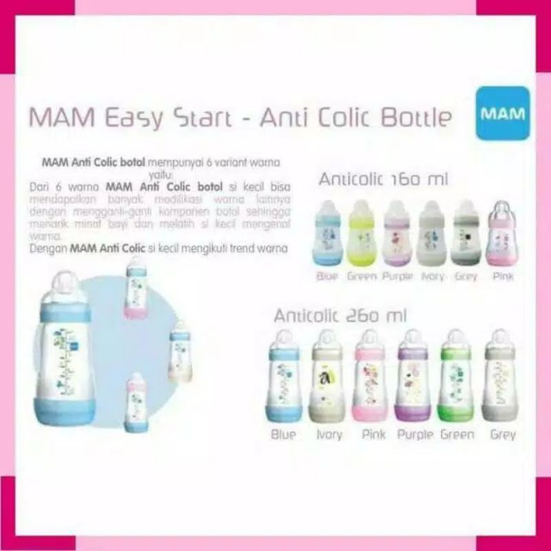 MAM Anti Colic Baby Bottle 160ml 260ml / Botol Susu Dot Bayi Anti Kolik