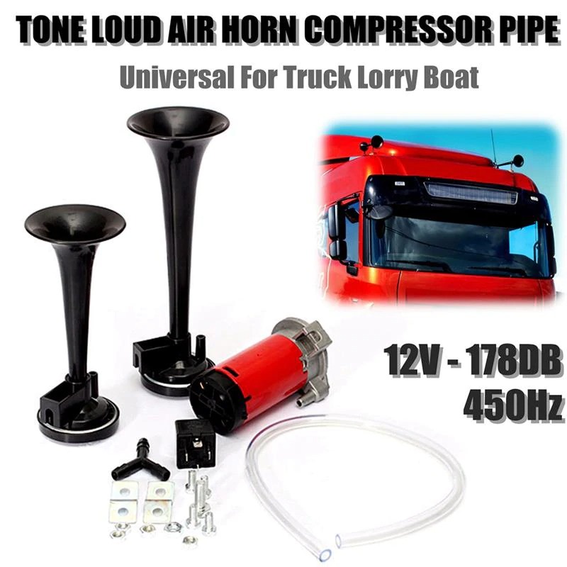 Klakson Trompet Truk Perahu Dual Air Horn 178dB 12V - TZ-320 - Black