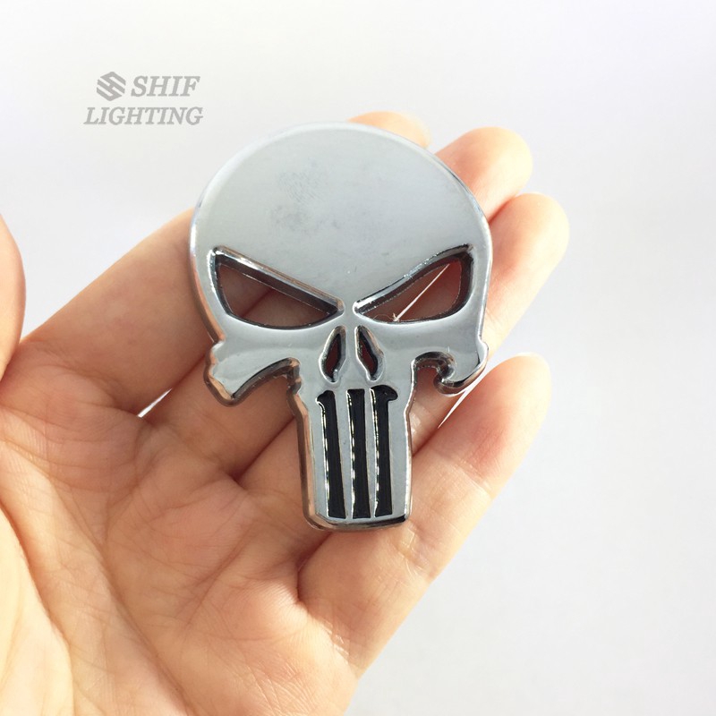 1Pc Stiker Emblem / Badge Motif Punisher Tengkorak 3D Bahan Metal untuk Body Mobil