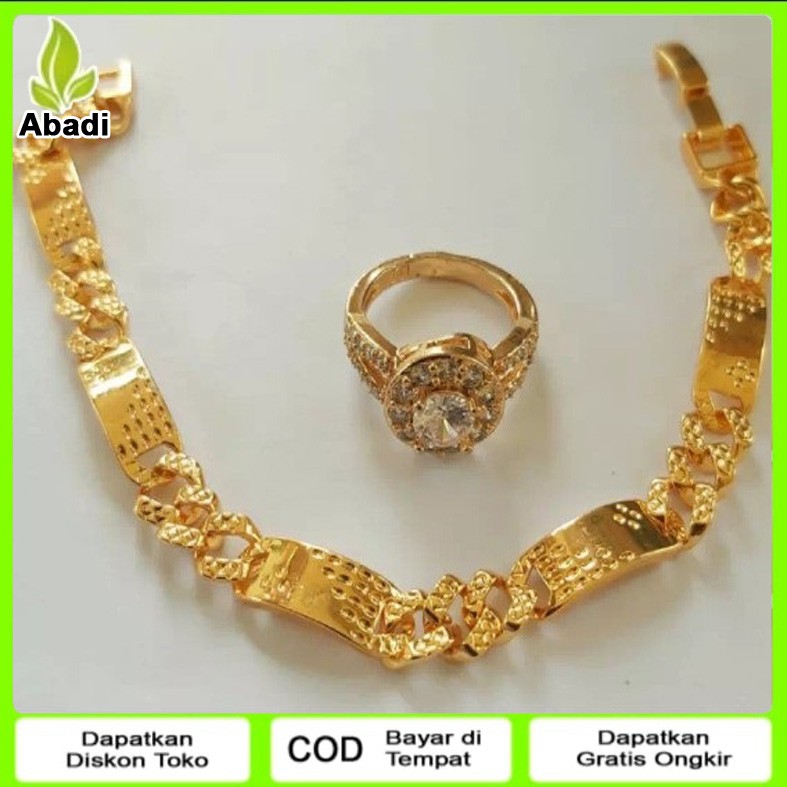 Gelang Plat Rantai Free Cincin Permata emas muda free surat toko Anti Karat Perhiasan Wanita Dewasa
