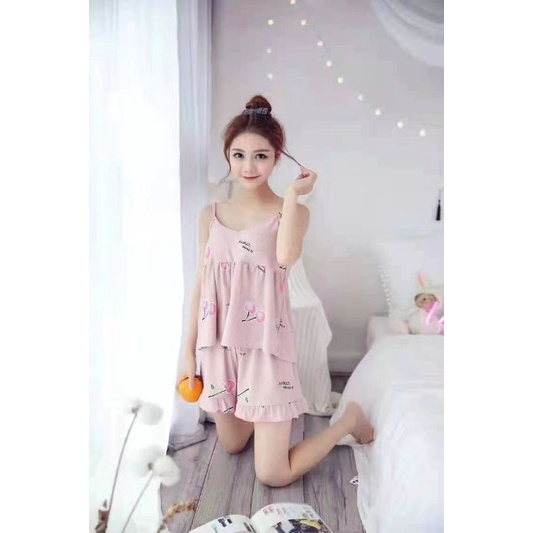 Piyama tanktop bra Wanita / set hotpant tali sexy / Sleepwear Wanita / Baju Tidur tank bra /Pajamas-3