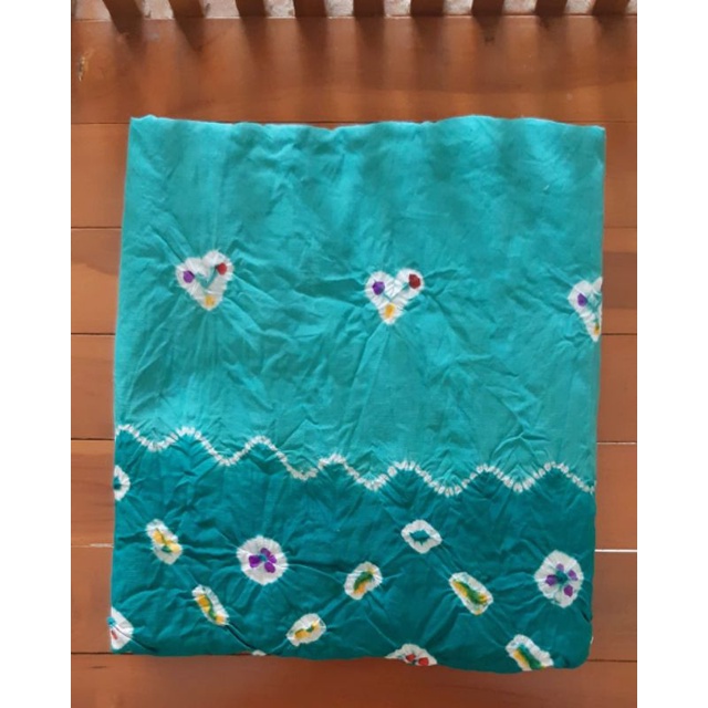 Kain Jumputan Motif Tumpal Warna Hijau Tosca Muda Tumpal Hijau Tosca Tua Handmade Solo.