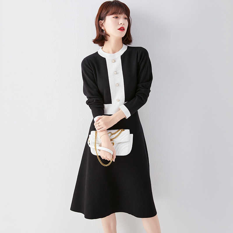 【Elegant】Korean Long Sleeve Midi Dress  7050