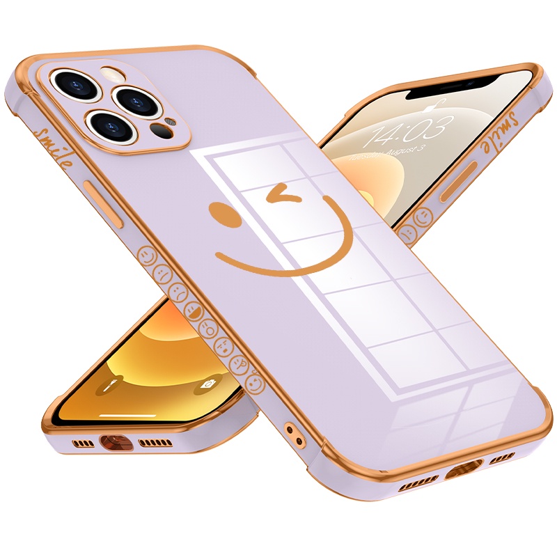 Smiley Electroplating casing iPhone 11 12 Pro Max XS X XR 7 8 Plus 12Mini SE 2020 Side pattern shockproof full cover soft shell iPhone case