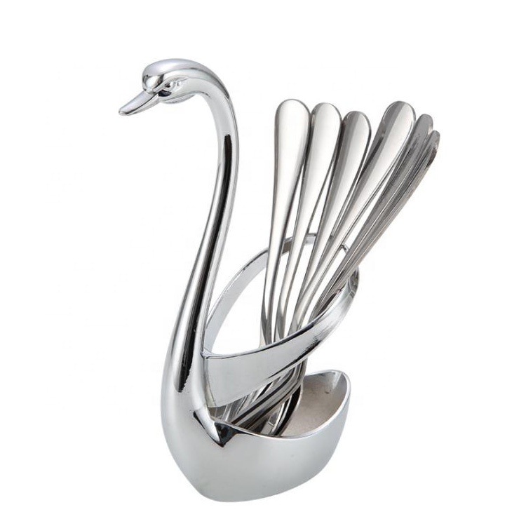 Sendok Garpu Set Stainless Alat Makan Buah Plus Tempat Sendok Stainless Angsa Bracket Sendok Garpu Elegant Swan Bracket