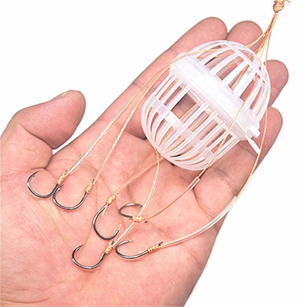 REBUY Outdoor Bait Feeder Cage Tackle Tools Fishing Hooks Explosion Hooks Plastics Carp Spherical Fishhook Bighead Carp Rig Basket Feeder Holder Sea Box Hook Six Strong Carbon Steel Explosion Baits Cage