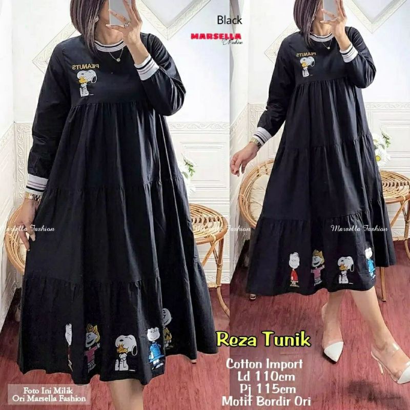 Reza Tunik, TUNIK WANITA MUSLIM CANTIK MODIS FIT XL LD 106 BAHAN KATUN IMPORT MIX BORDIR TERMURAH OOTD