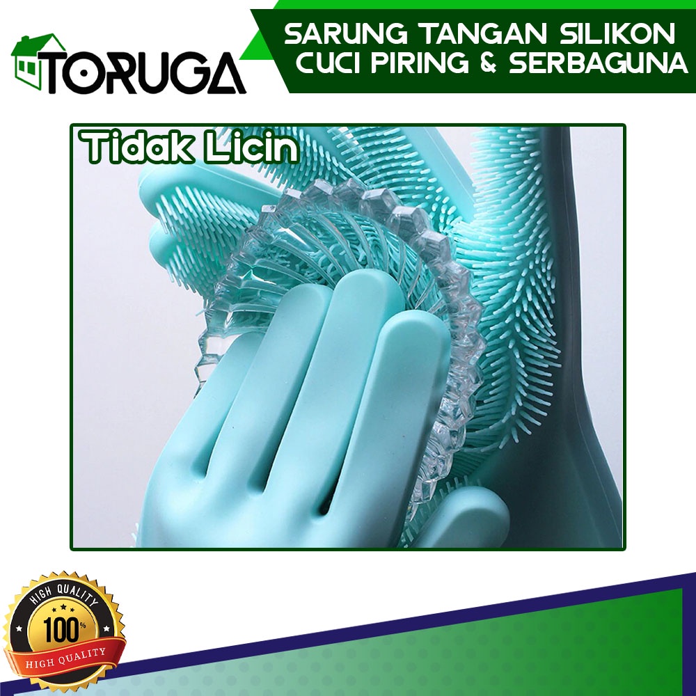 Sarung Tangan Latex Cuci Piring Silikon Karet Rubber Gloves Sikat Pembersih Serbaguna