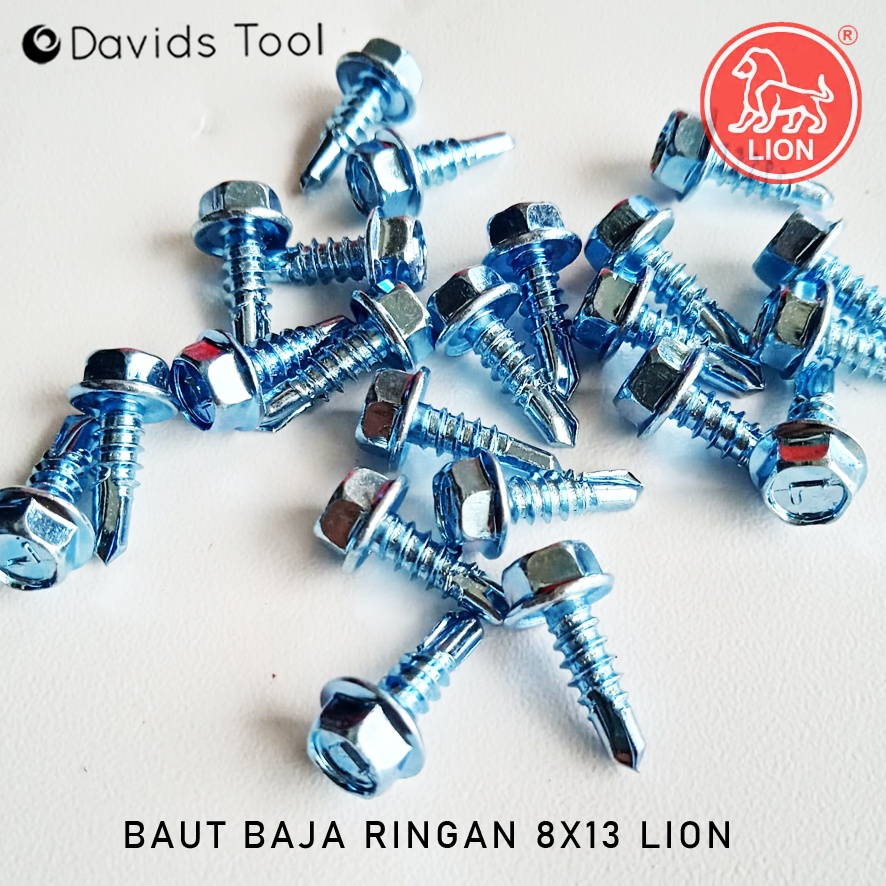 Sekrup Baja Ringan Baut Roofing Skrup Hollow Holo Besi Drilling Galvalum Lion 8x13 Putih 100pcs