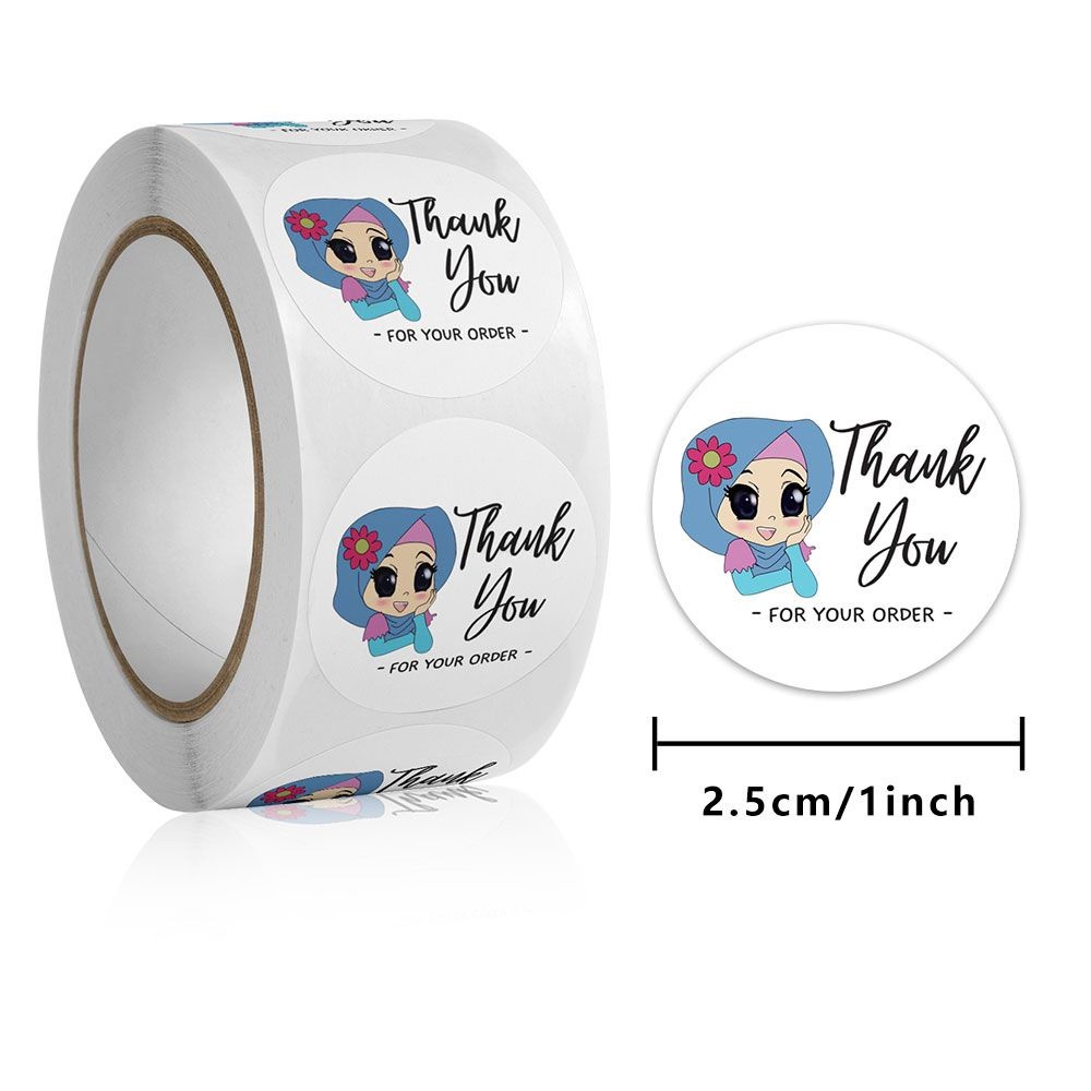 beauty jaya - Cetakan Sticker Custom Varian Thank You Made White Love Four Your Order Hijab 2.5cm - Limited Edition Paling Murah 1Roll Isi 500Pcs Stiker